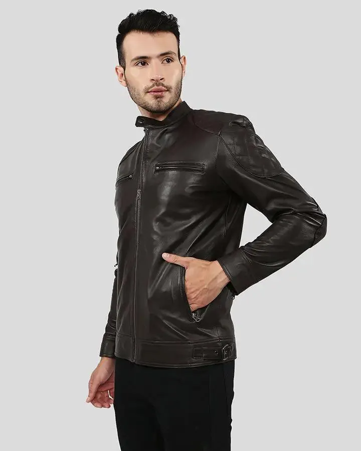 Ricardi Brown Leather Racer Jacket