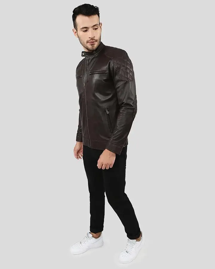 Ricardi Brown Leather Racer Jacket