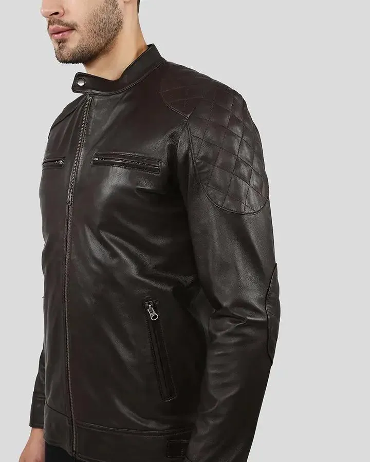 Ricardi Brown Leather Racer Jacket