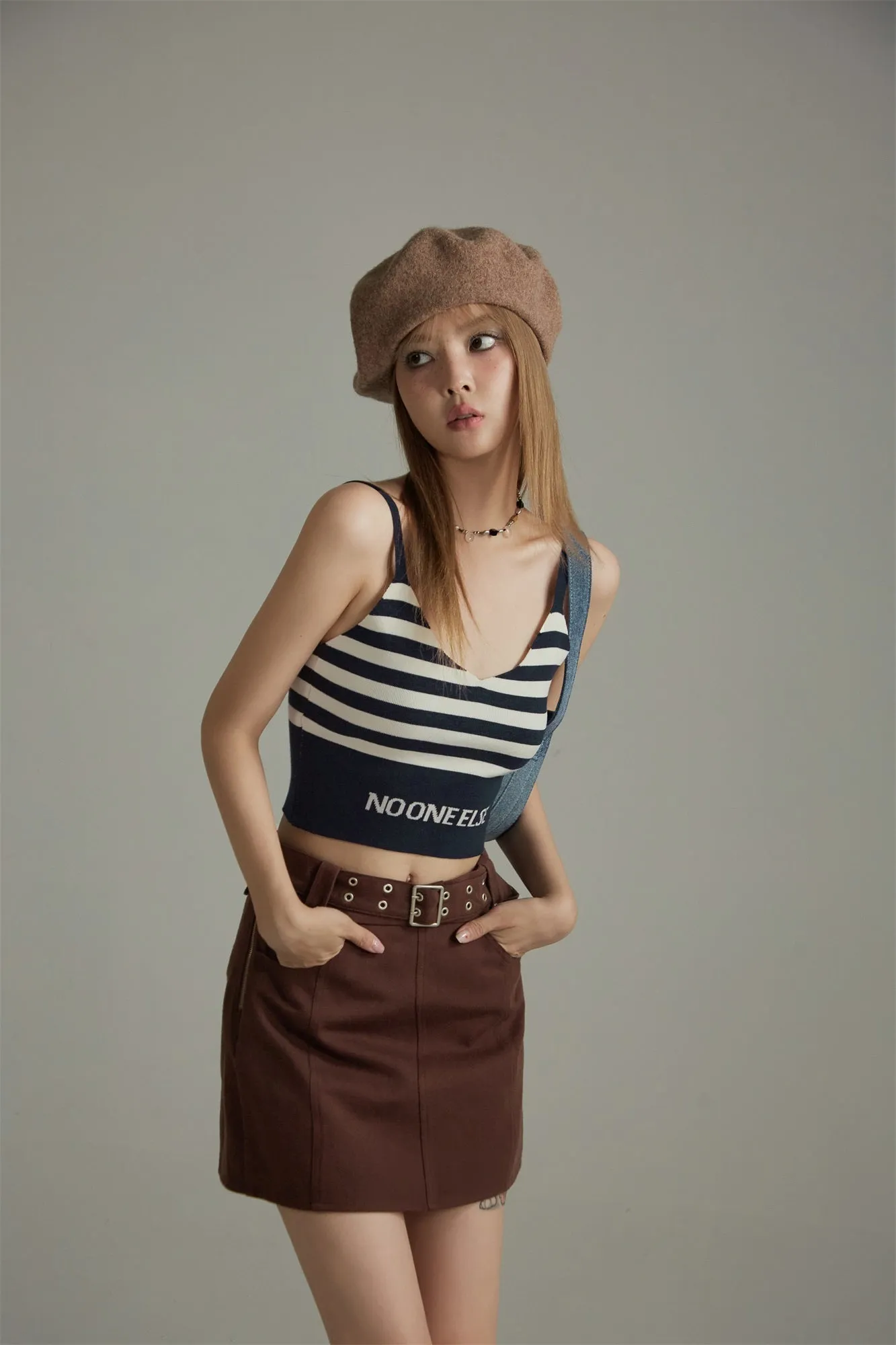 Striped Lettering Cropped Tank Top