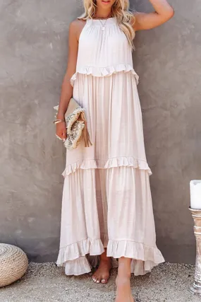 TastyHottie - Halter Sleeveless Pleated Tiered Maxi Dress