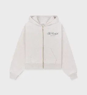 The Carlyle Script Cropped Zip Hoodie - Heather Gray/Forest