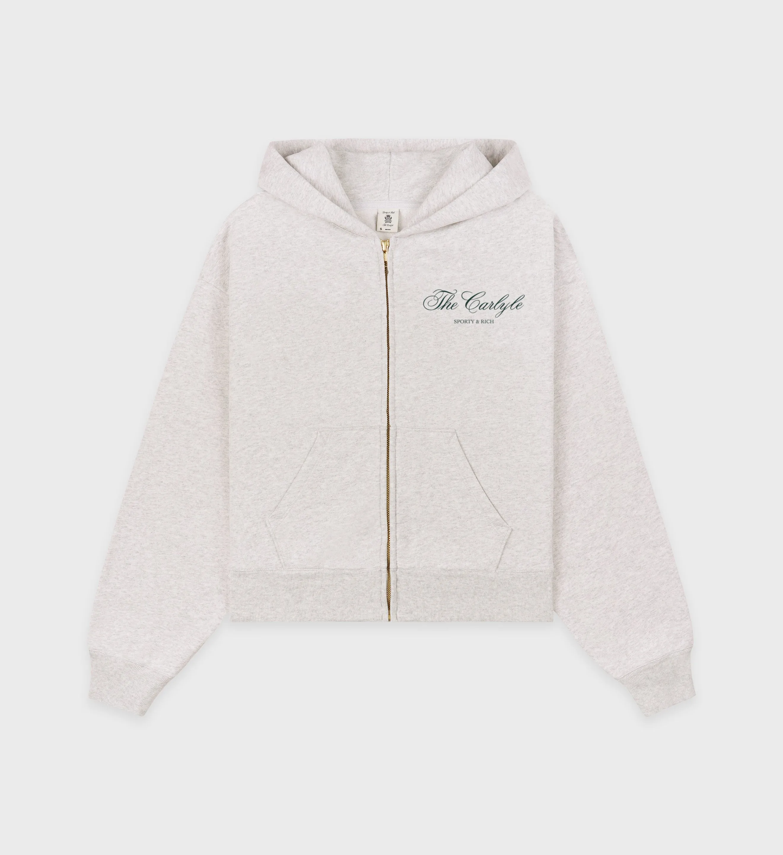 The Carlyle Script Cropped Zip Hoodie - Heather Gray/Forest