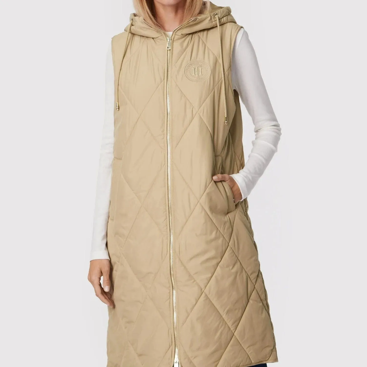 Tommy Hilfiger Diamond-Quilted Sorona® Long Vest Beige