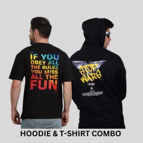 ULTIMATE COMBO - Stop Wars Black Hoodie  Multicolor Quote Black Tees By Demonwear (DW006)