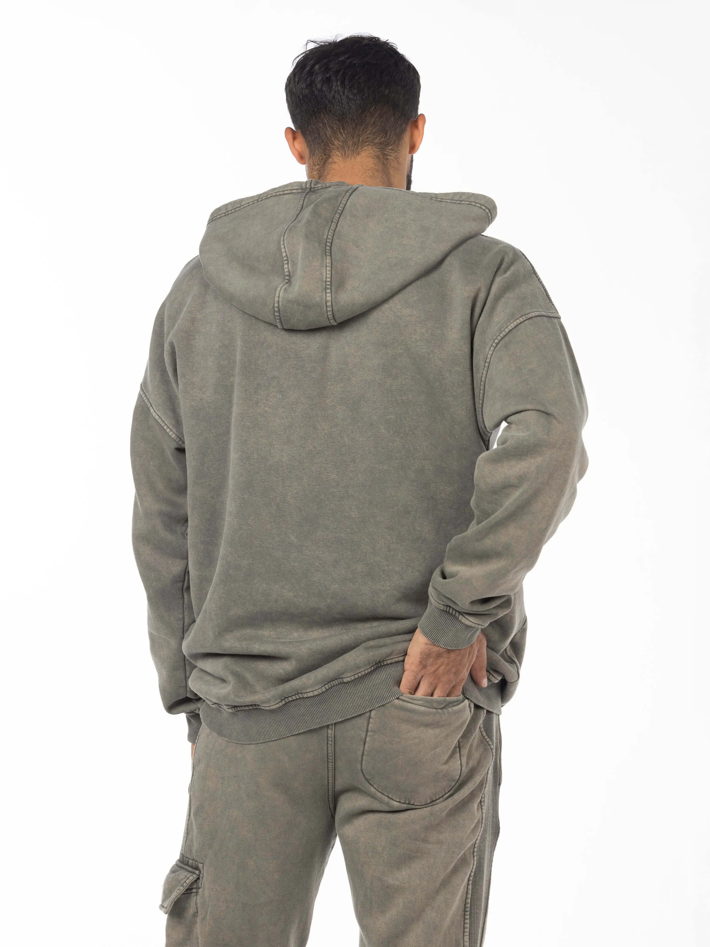 Unisex Acid Washed Oversized Hoodie - Olive