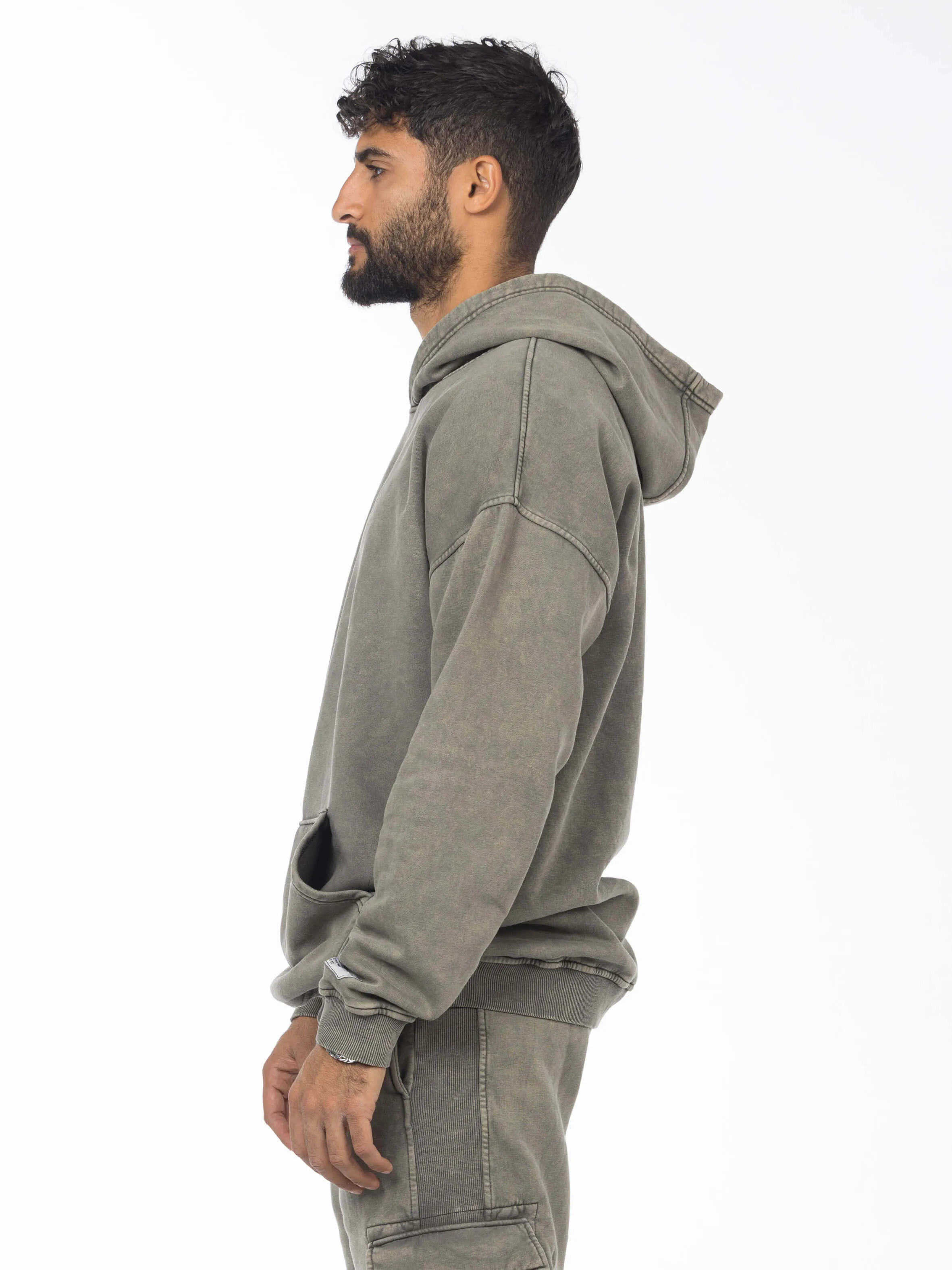 Unisex Acid Washed Oversized Hoodie - Olive