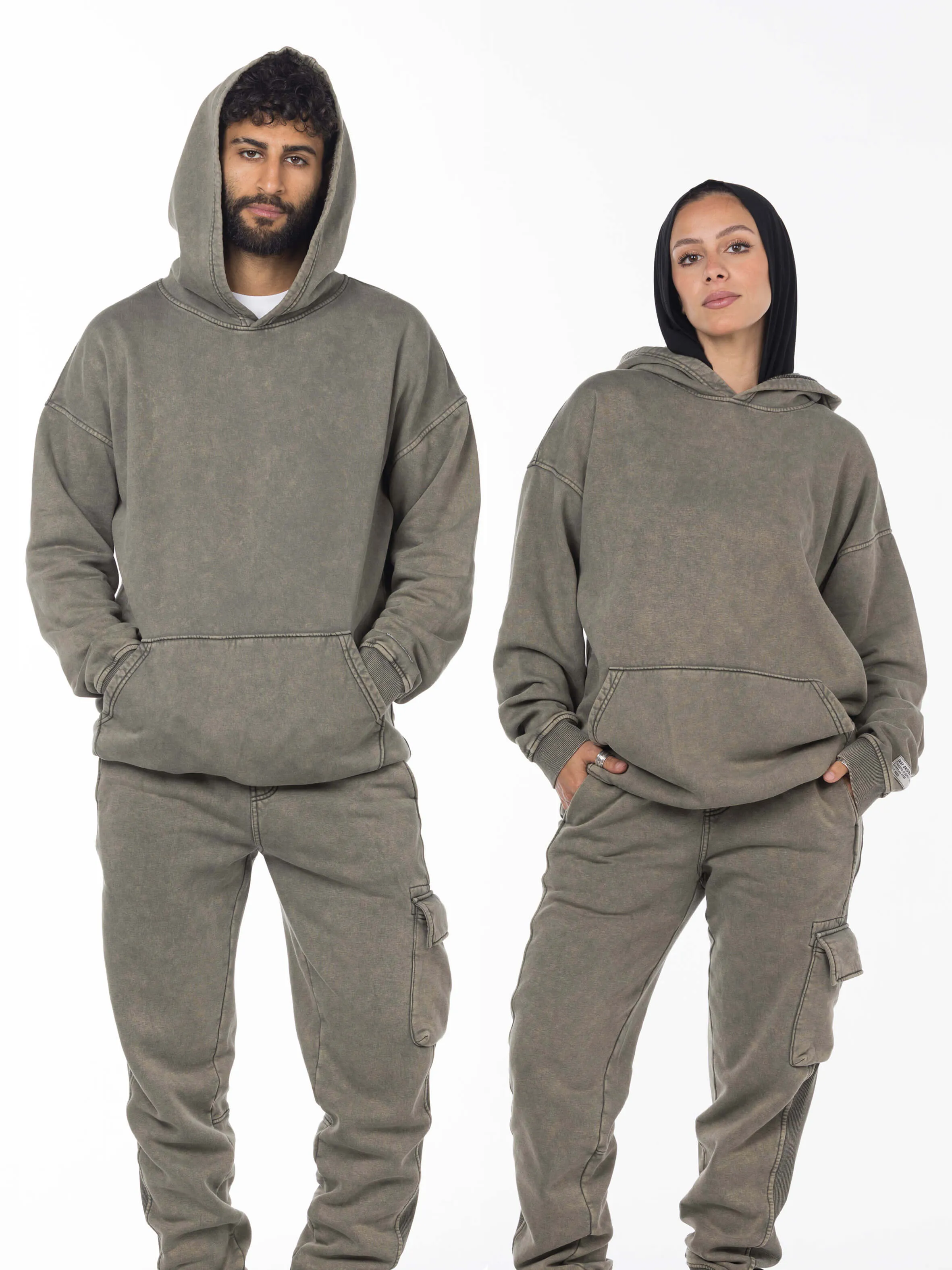 Unisex Acid Washed Oversized Hoodie - Olive