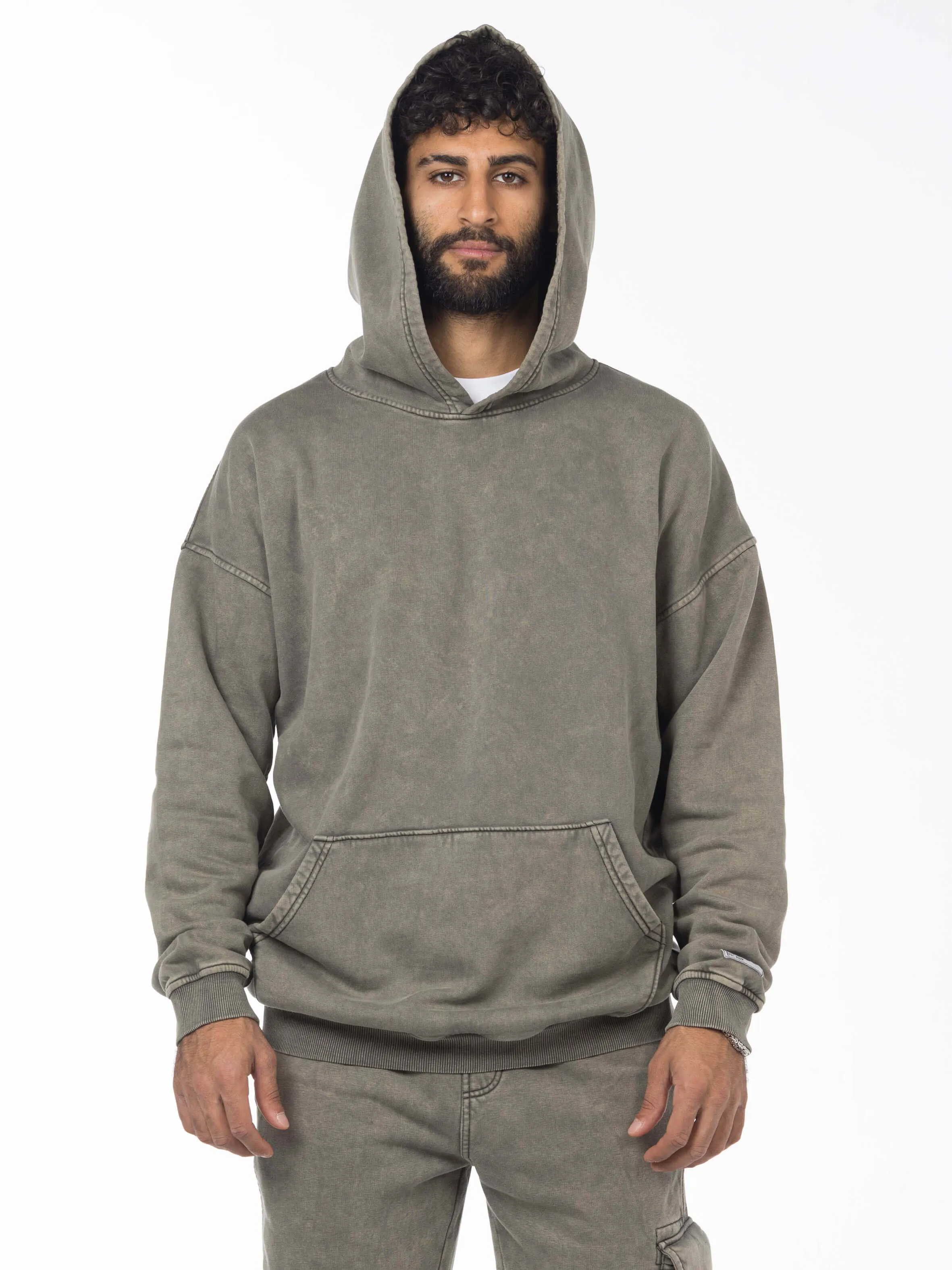 Unisex Acid Washed Oversized Hoodie - Olive