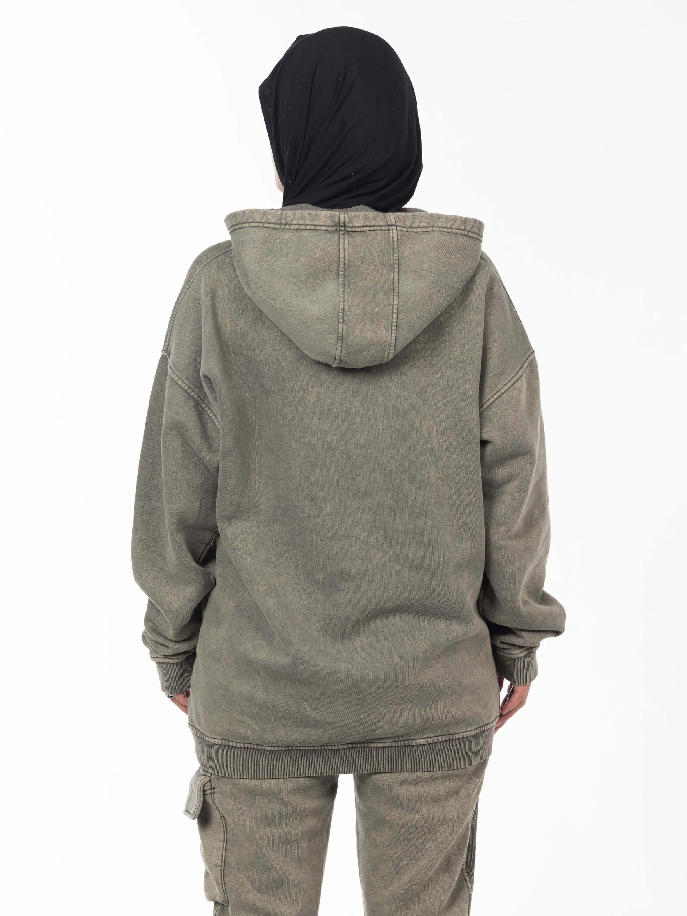 Unisex Acid Washed Oversized Hoodie - Olive