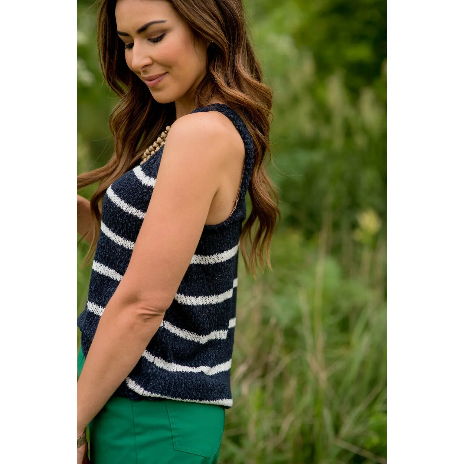 V-Neck Striped Knit Tank