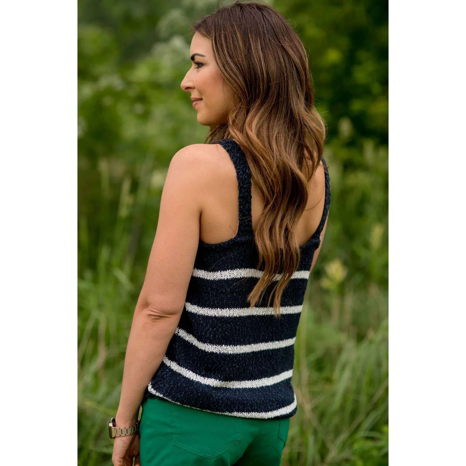 V-Neck Striped Knit Tank