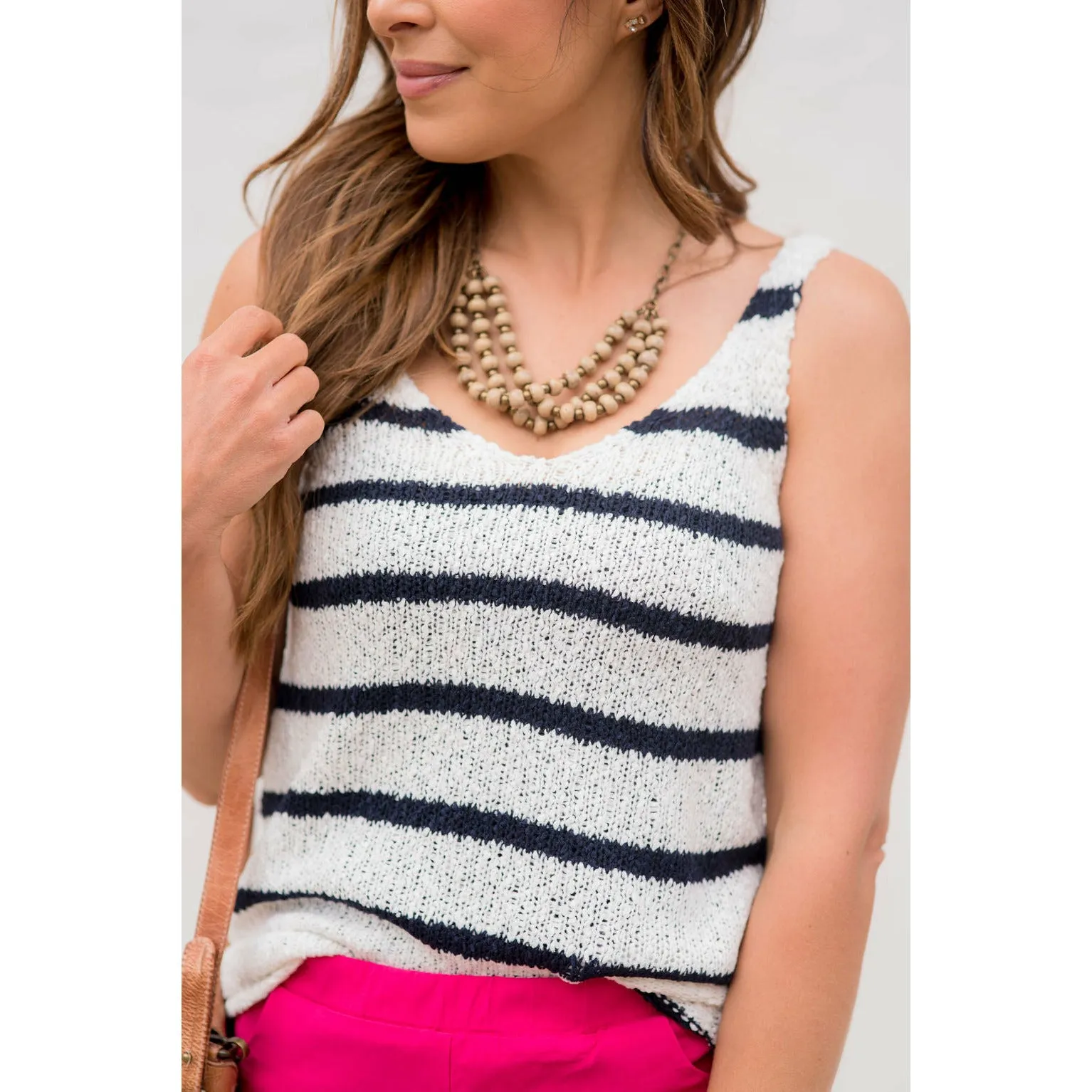 V-Neck Striped Knit Tank