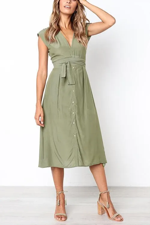 V Neck Tie Waist Dress