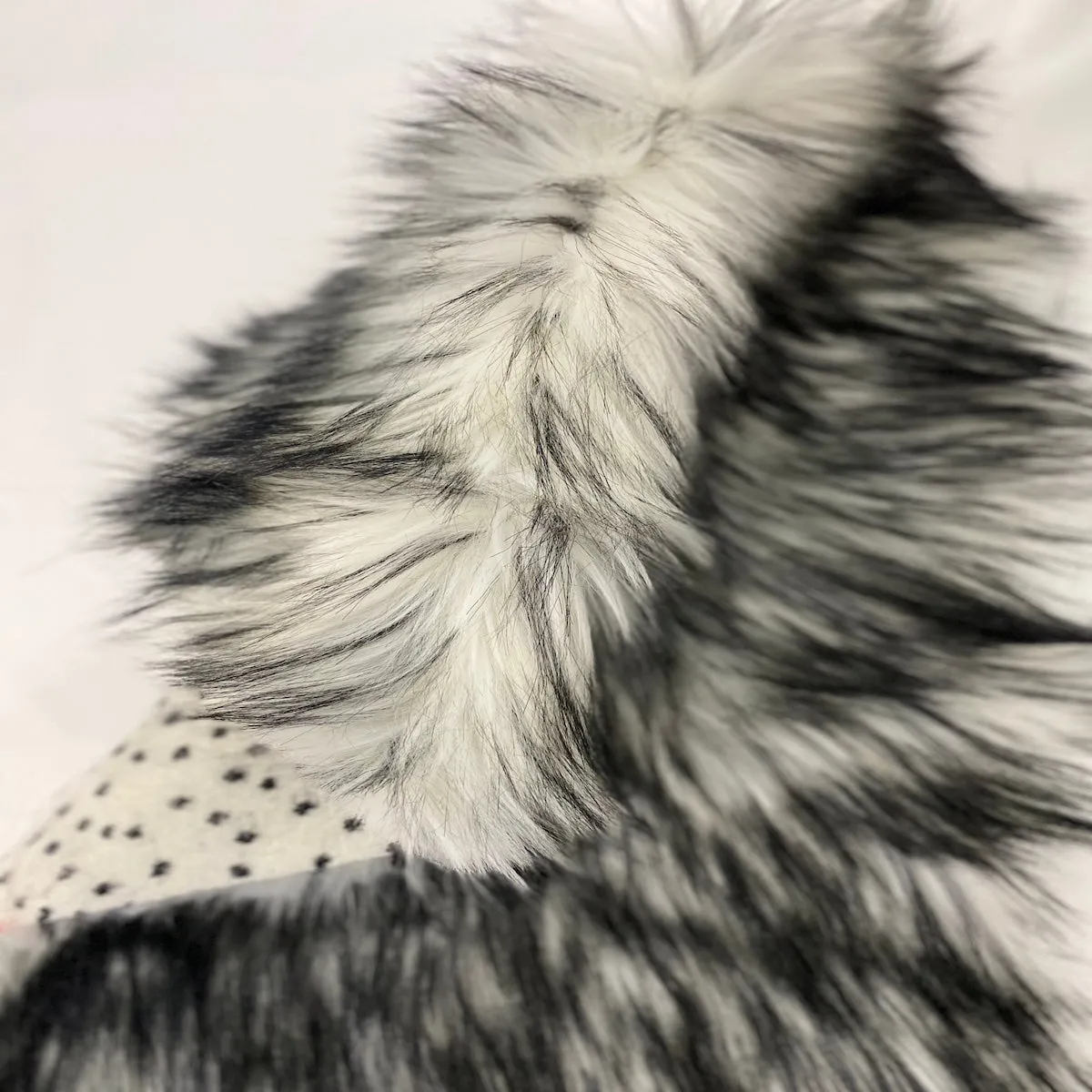 White Black Husky Print Long Pile Shaggy Faux Fur Fabric