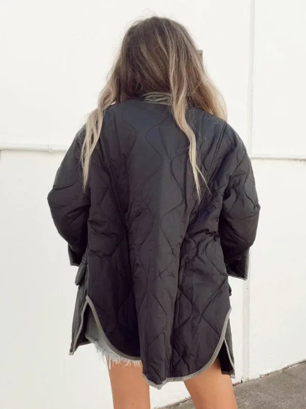 Women’s Quilted Jacket in Two-Tone Colors with Flap Pockets