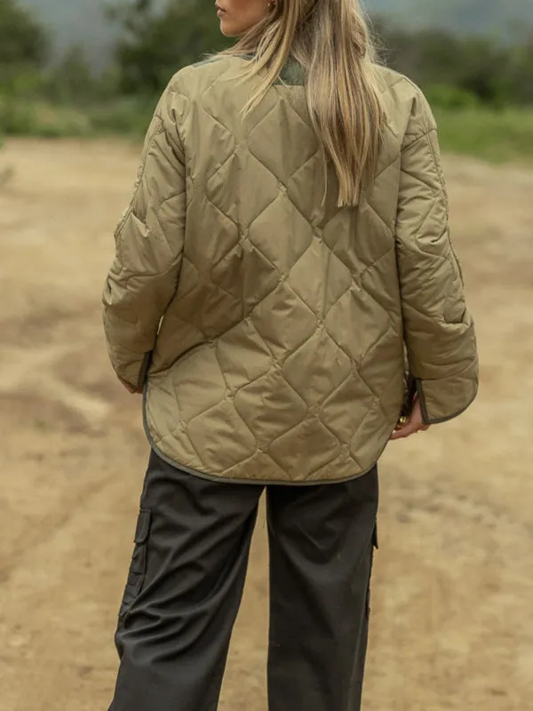 Women’s Quilted Jacket in Two-Tone Colors with Flap Pockets