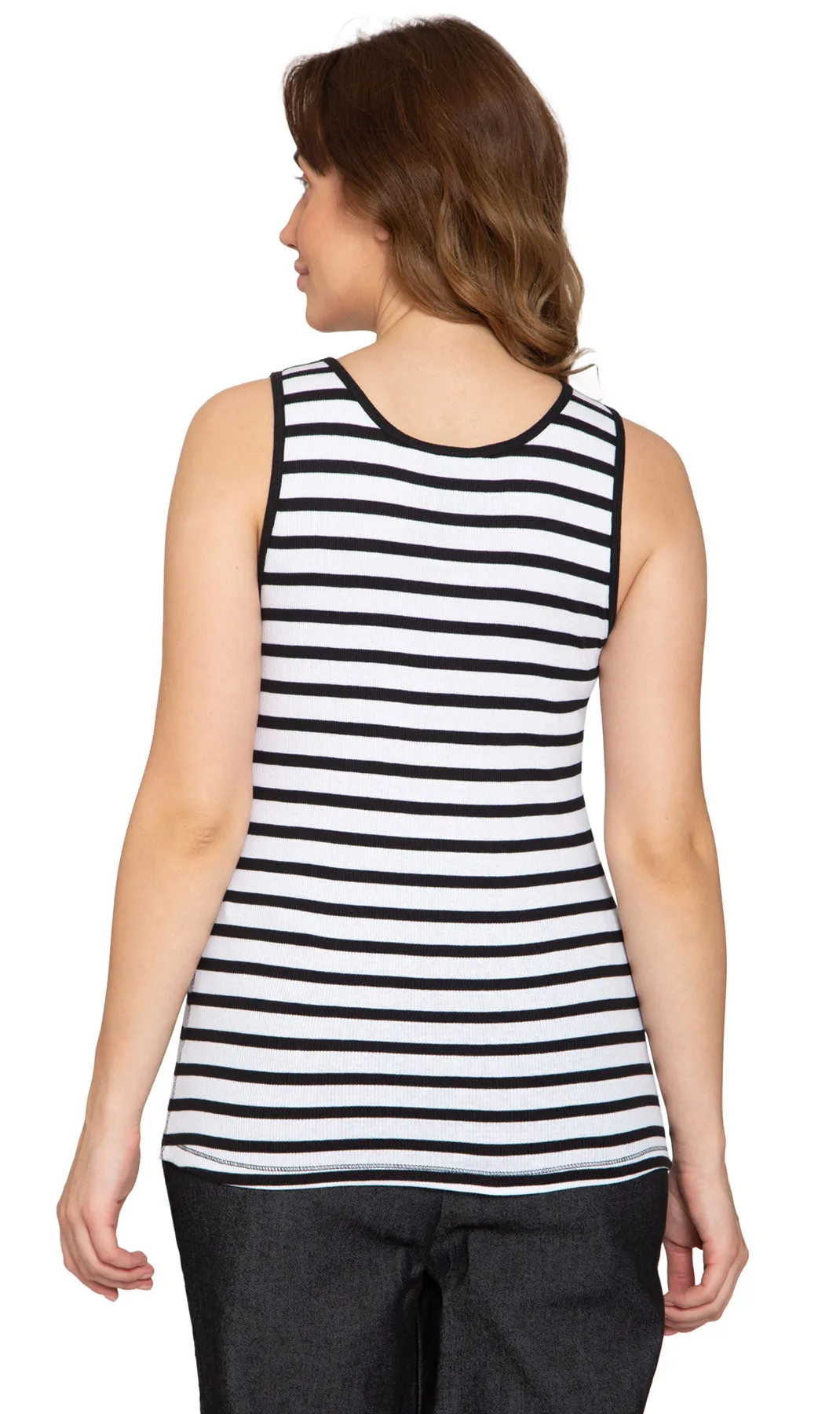 Women's Striped Tank With Crochet Lace Neckline